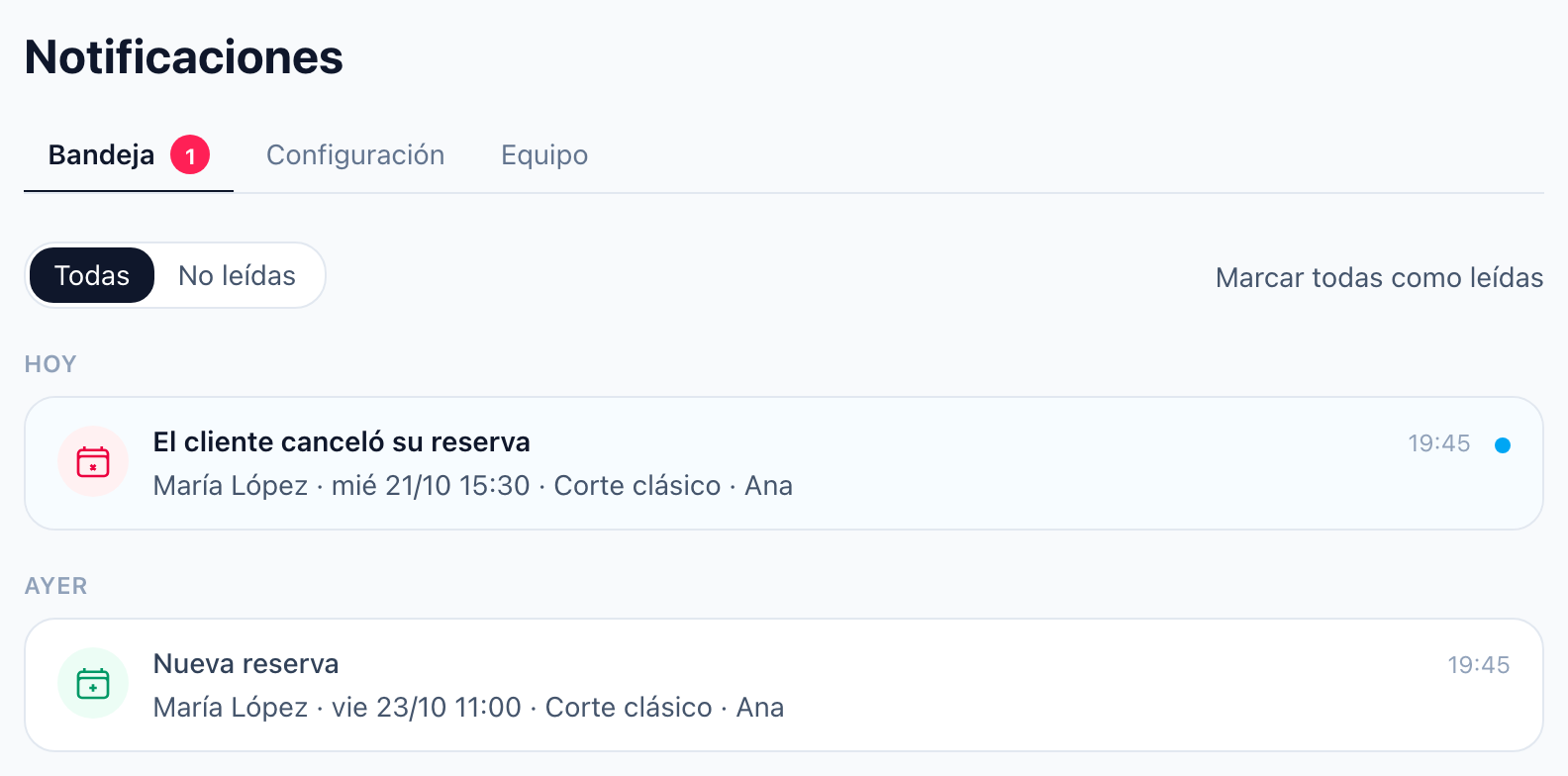 La bandeja de notificaciones, con un aviso sin leer