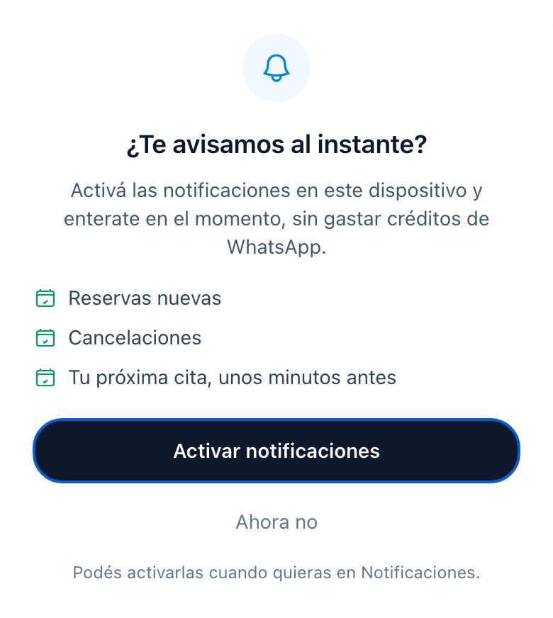 El aviso para activar las notificaciones en el celular