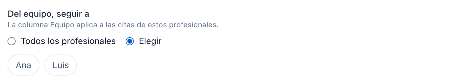 Del equipo, seguir a: Elegir, con los profesionales para marcar