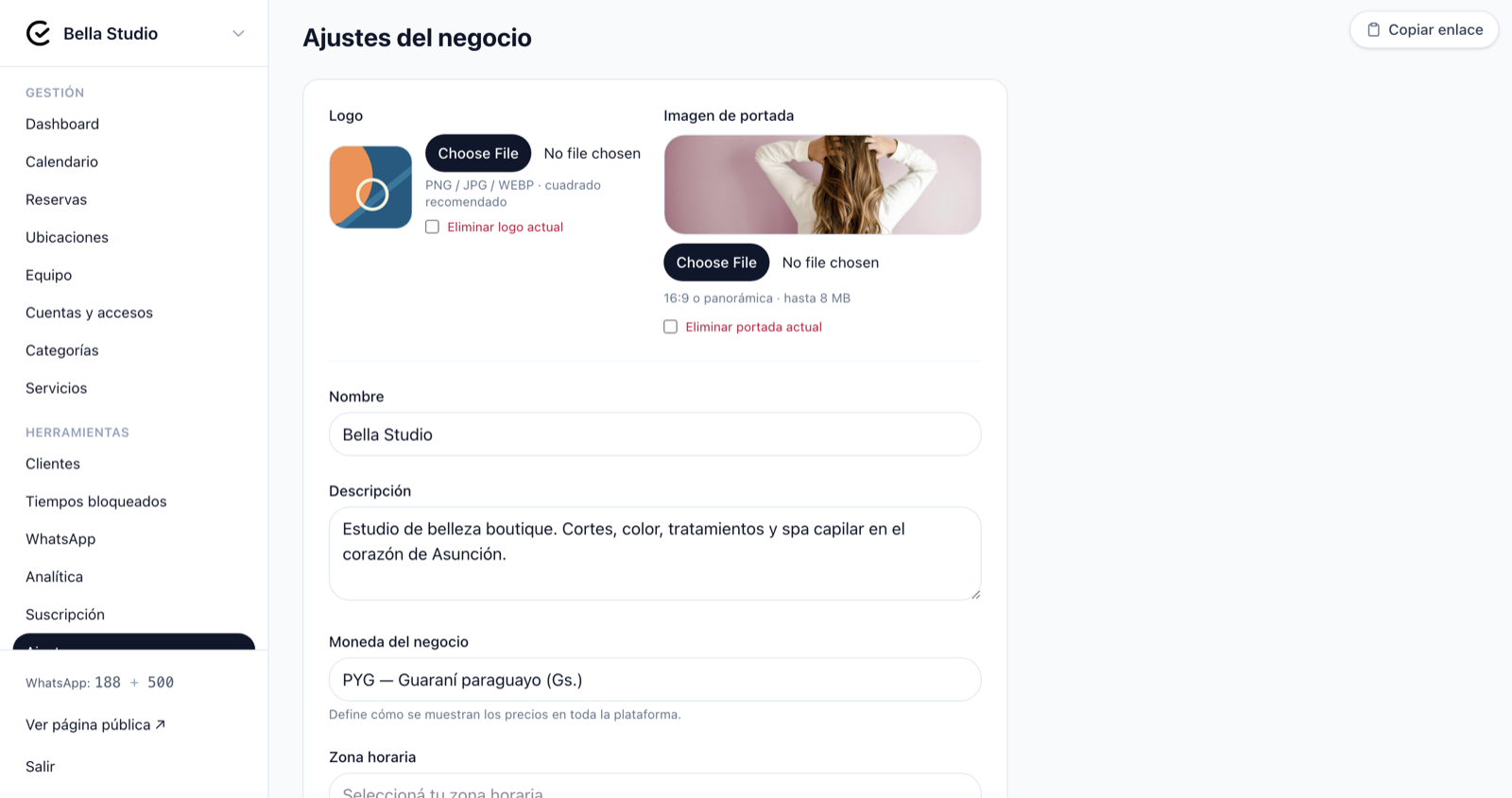 Carga de logo e imagen de portada con vista previa