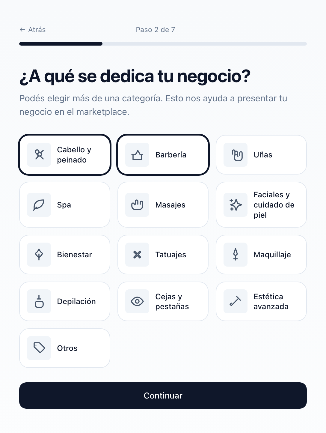 Step 2: choose your business category