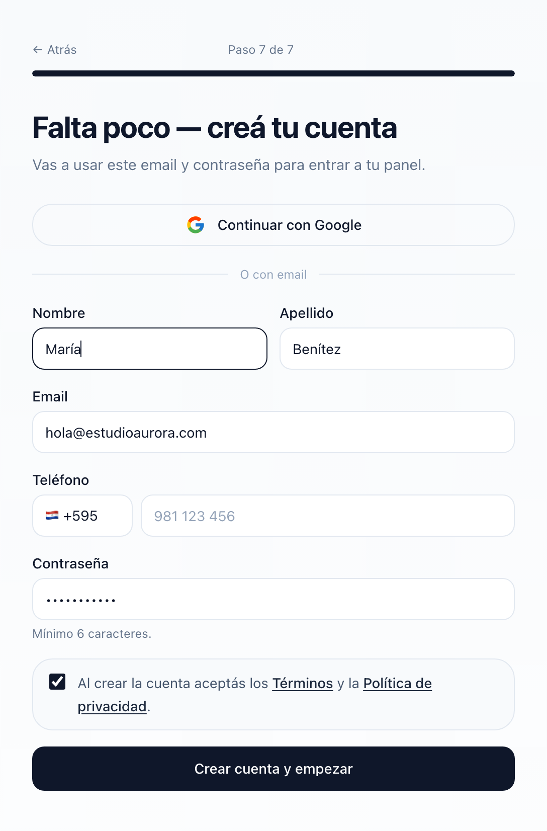 Step 7: create your account with email or with Google
