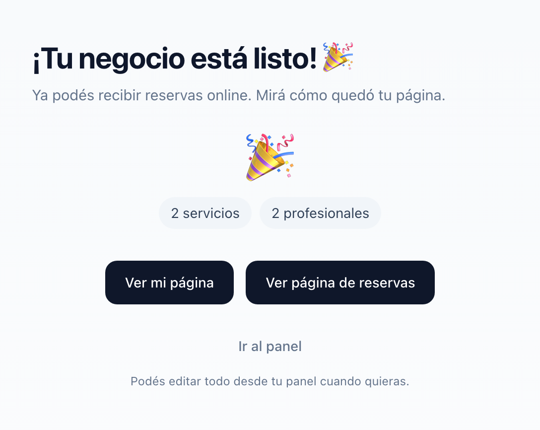Final screen: your business is ready!