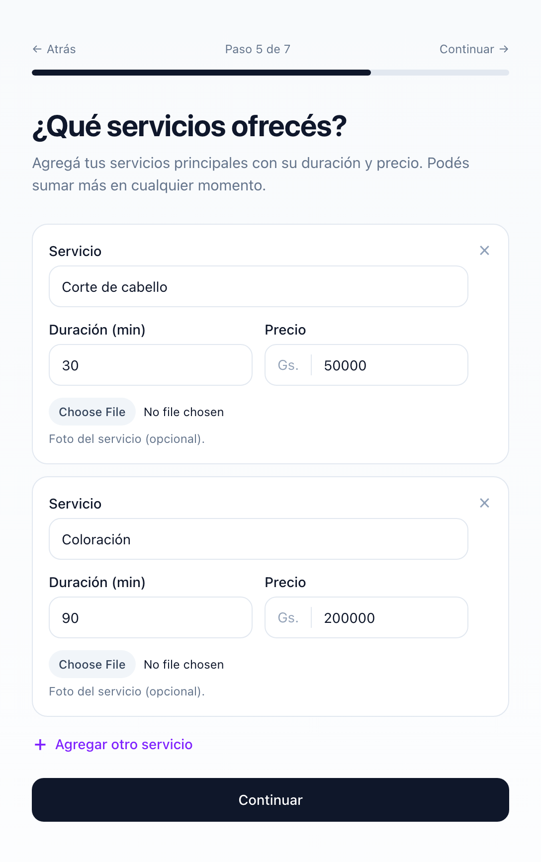 Step 5: add services with duration and price