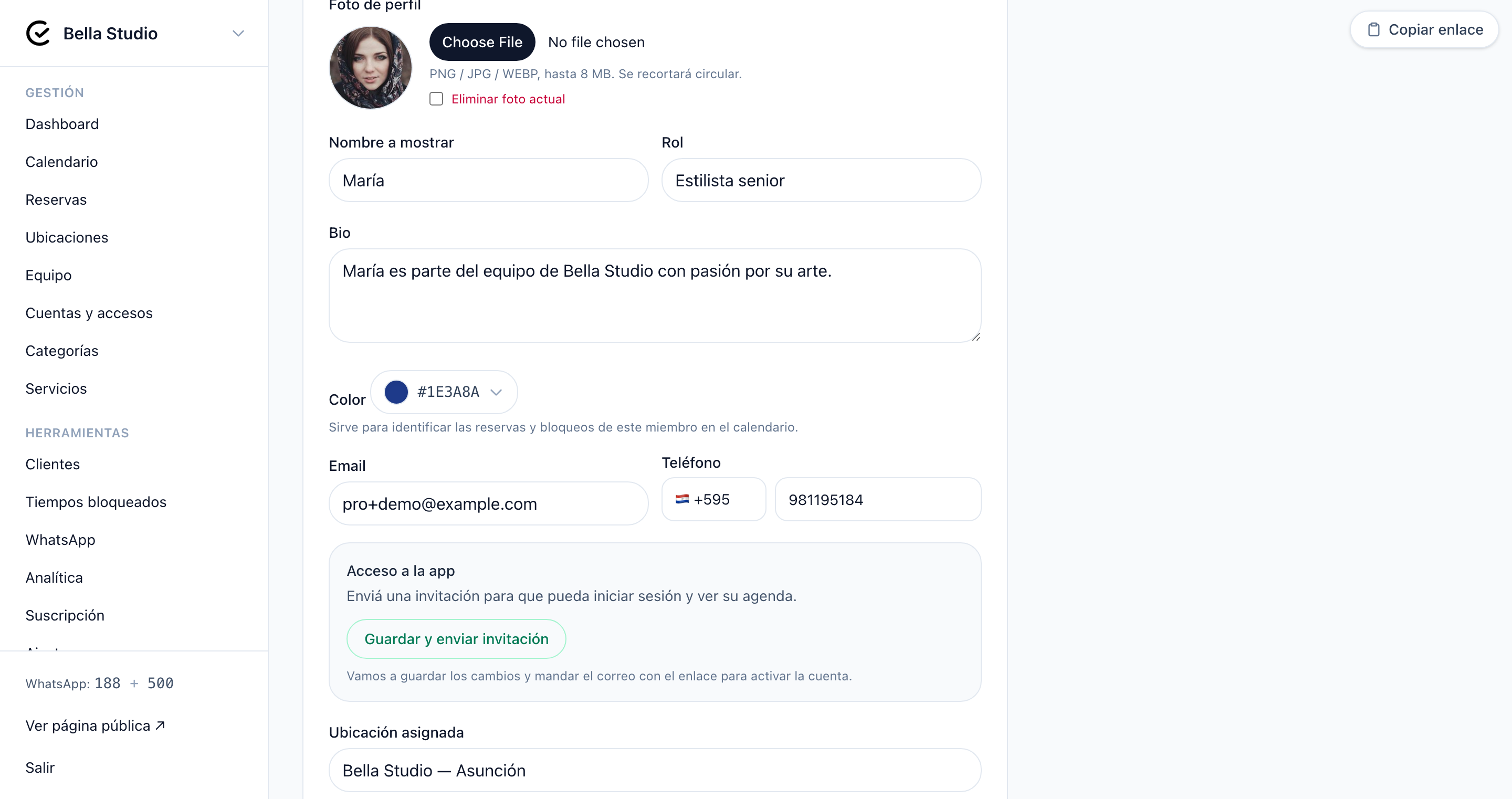 Selector de color identificador del profesional