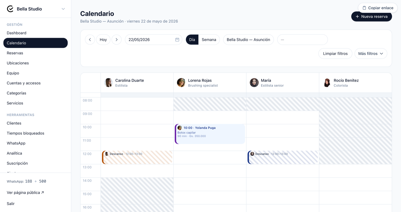 Vista completa del calendario con turnos del equipo